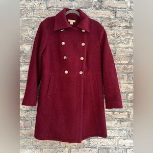 CJ Banks Burgundy Double-Breasted Wool blend Pea Coat Beautiful Silver Buttons🌸🔥